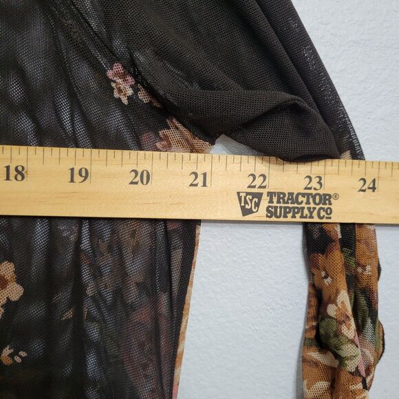 Black Sheer Floral Chiffon Blouse Tunic Handkerchief Hem Fairycore Whimsygoth L - Picture 8 of 9